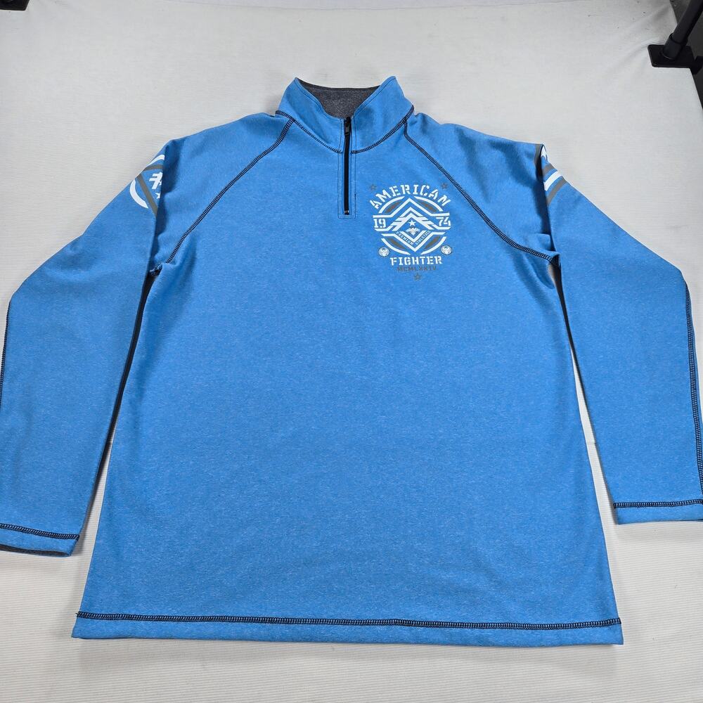 American Fighter Reversible 1/4 Zip Long Sleeve Pullover Blue Grey Men's Size XL